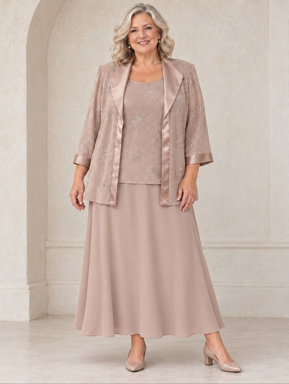 Dress Barn Collection Taupe Sparkle 3-Piece Women's Evening Set